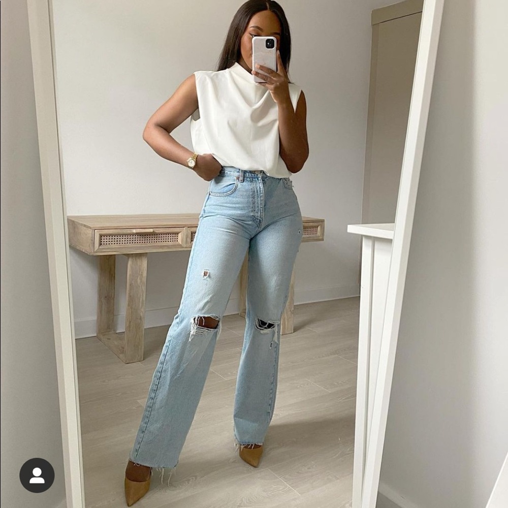 Zara Wide Leg Full Length Ripped Jeans